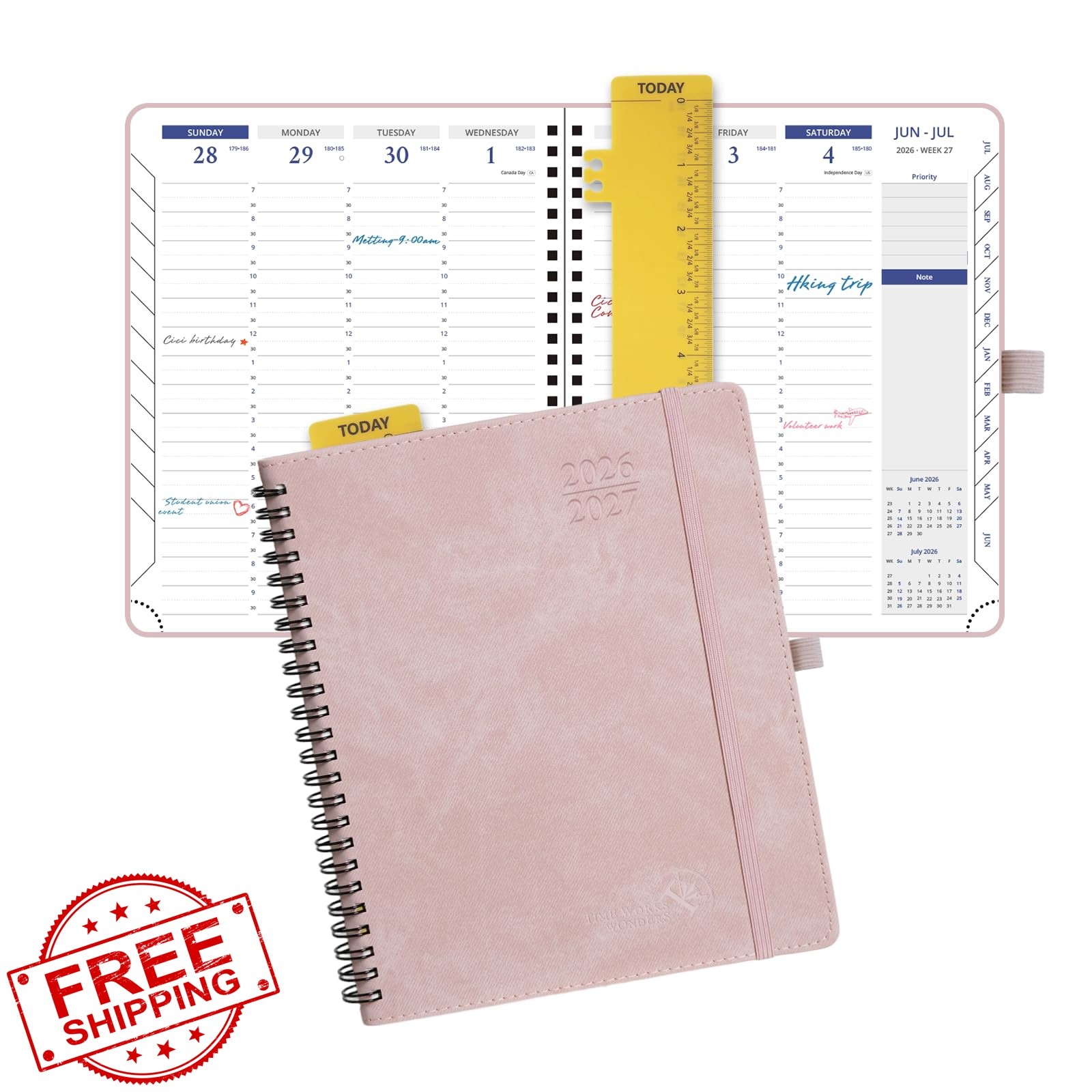 POPRUN Pink 7×8.5 Planner Jul26-Jun27