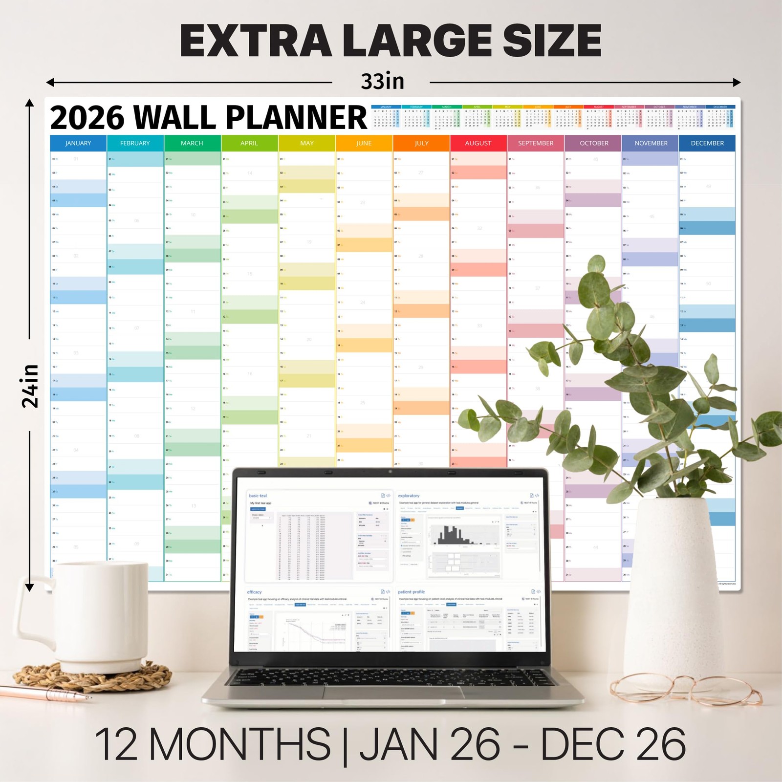 Wall Planner 2026 – Extra Large 33 x 24 inches, Full Year: Jan 26 – Dec 26