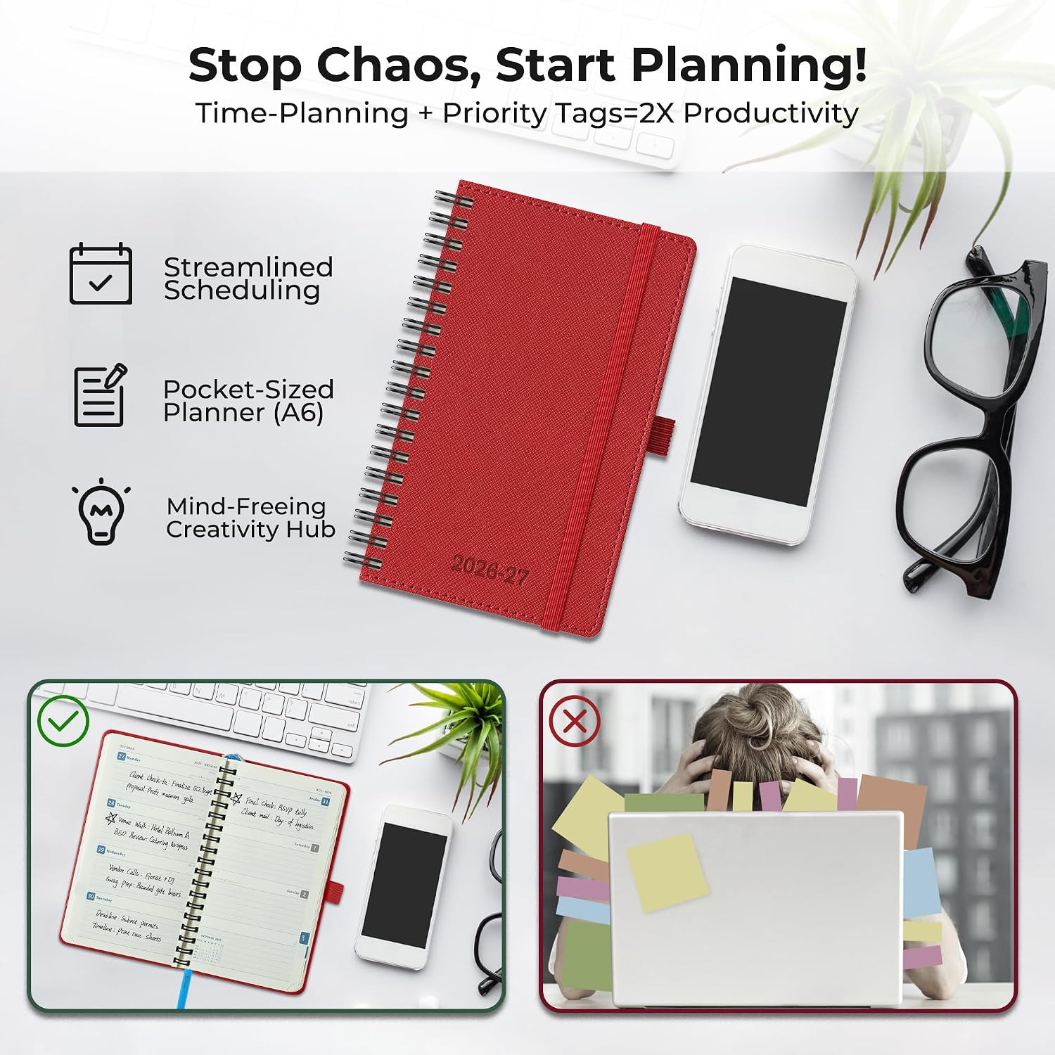 Planner 2026-2027 Daily Weekly and Monthly,6.5″X3.75″,18 Months Spiral Bound Cal
