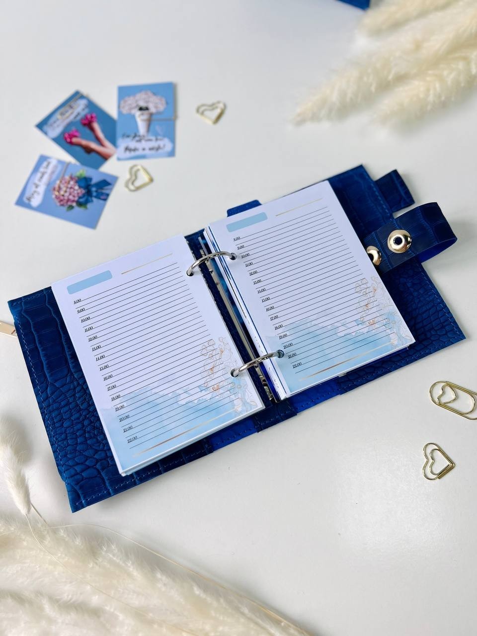 Leather notebook-wallet cover A7 Big rings mini wallet. Mini Planner.