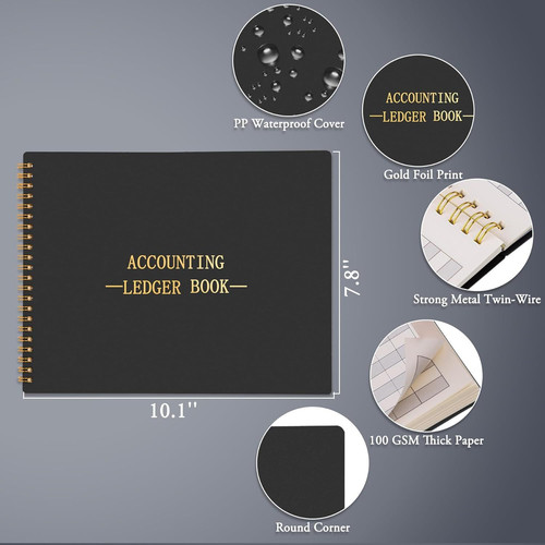 HAUTOCO Accounting Ledger Book for Small Business 10.1 x 7.8”, Black