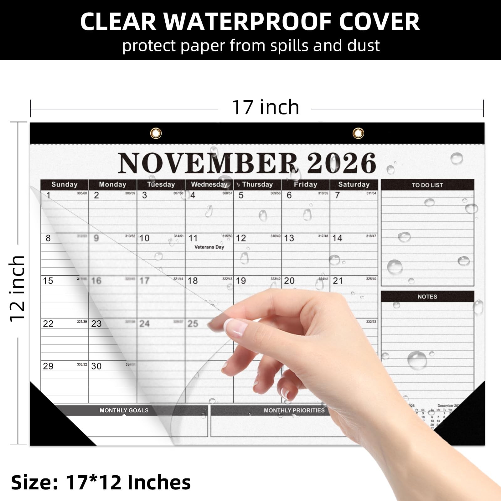 Tcamp 2026 Calendar, Desk Calendar 17″x12″(Jan 2026-Jun 2027), Black+White