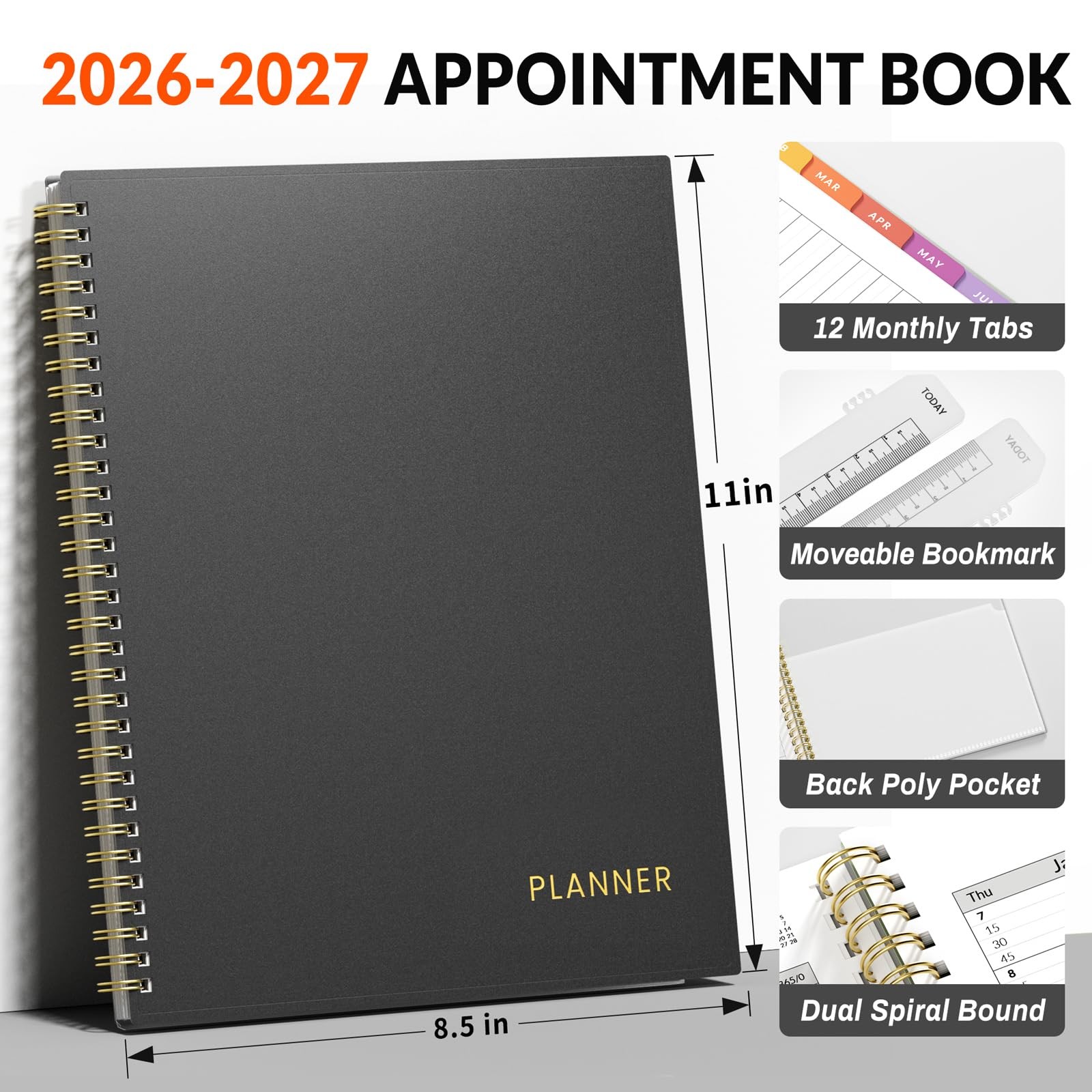 SUNEE 2026-2027 Appointment Book, 8.5″ x 11″, Minimalist Black
