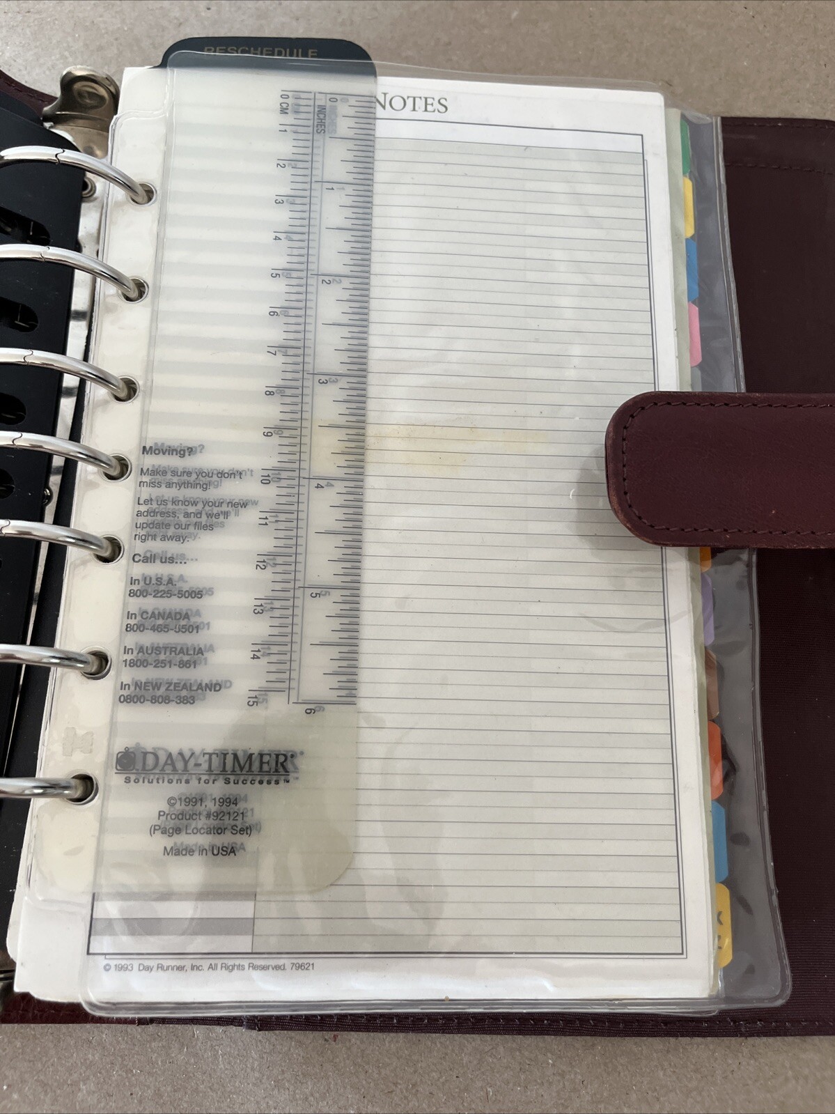 Day-Timer Planner Binder Brown Leather 7 Rings Loose Leaf USA Made 1996 Vintage