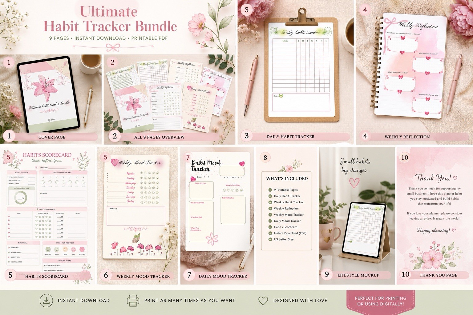 Ultimate Habit Tracker Bundle | Daily, Weekly, Mood Trackers (PDF Download)