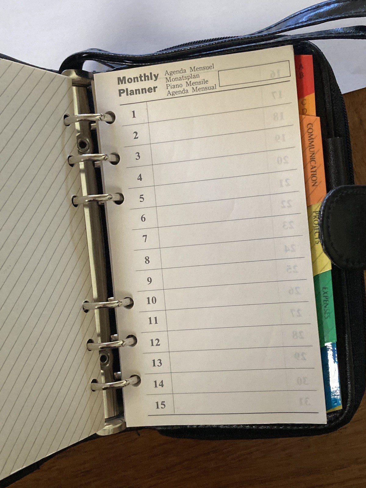 Vintage 90s Day Planner Organizer Y2K Binder Black Faux Leather Six Rings 5×7