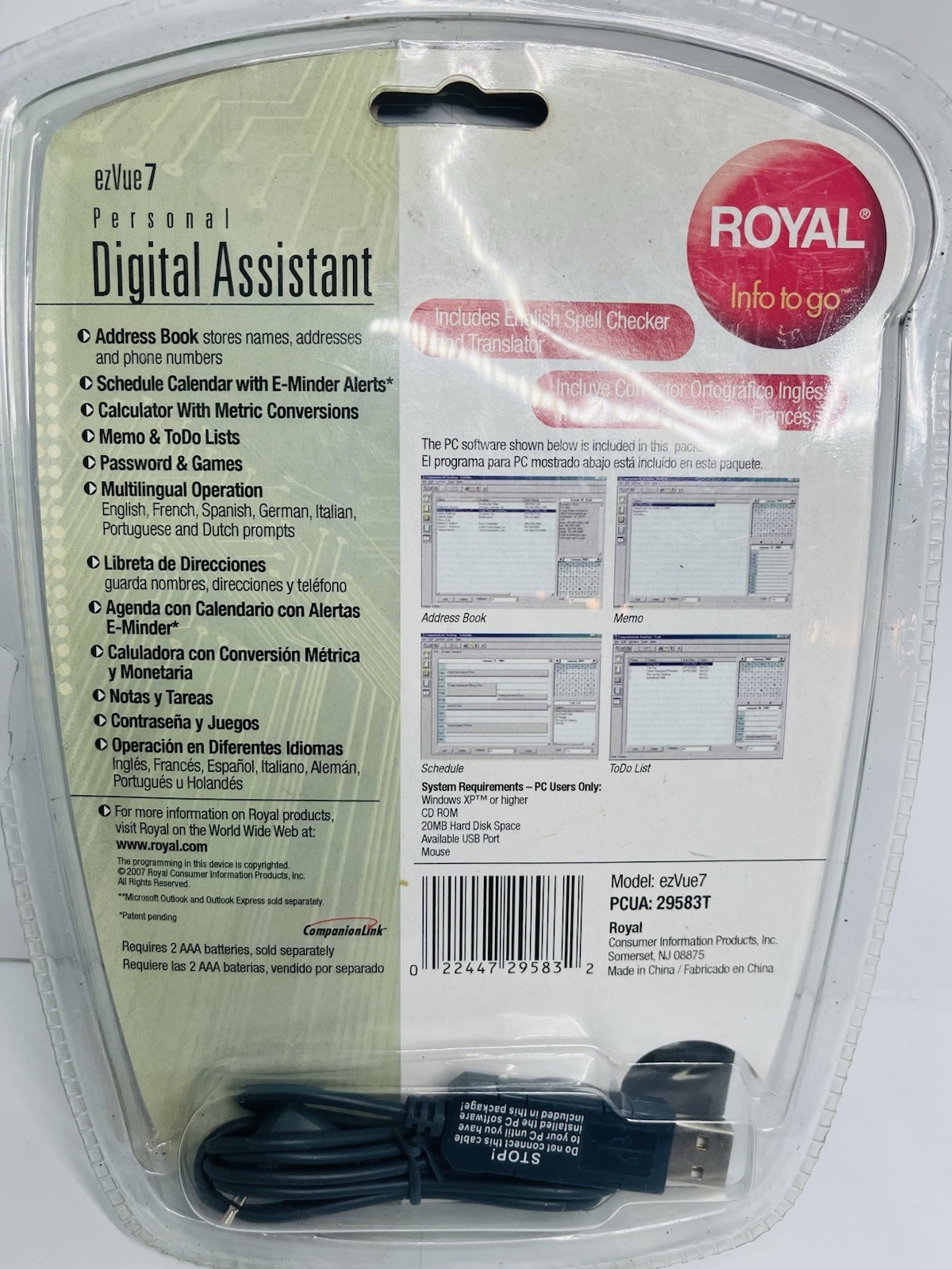 Royal EzVue 7 Electronic Organizer PDA Pocket Planner Silver Address Calendar