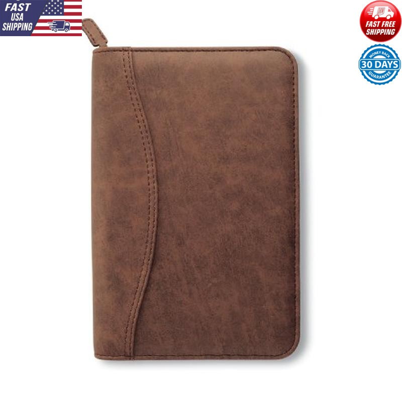 7 Ring Undated Planner Set Organizer Desk Size Accessories Dark Tan Vinyl New
