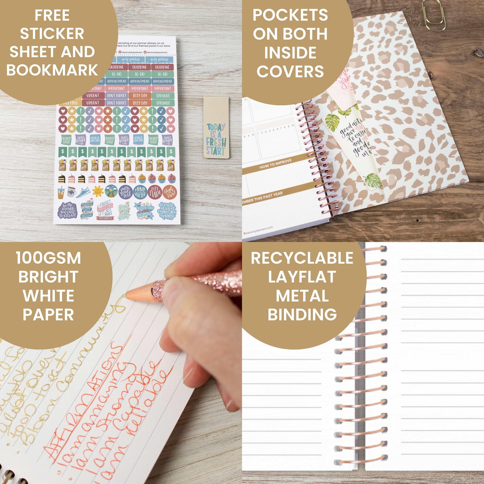 bloom daily planners Undated Soft Cover Planner, 5.5″ x 8.25″, Tan Leopard