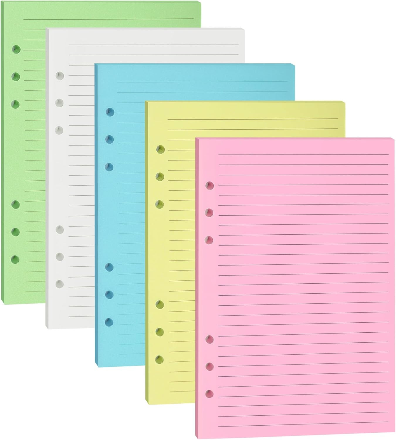 A5 Colorful Lined Filler Paper, 6-Hole Punched, 120GSM Loose-Leaf Paper and Plan