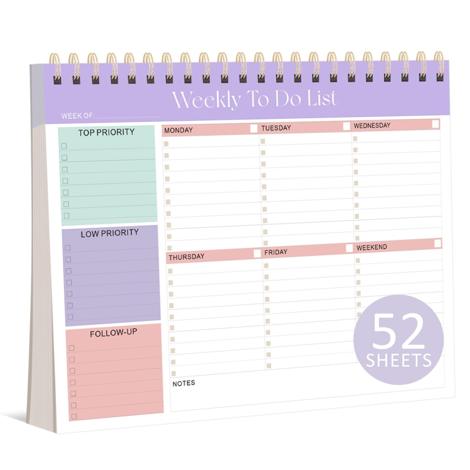 Weekly To Do List Notepad, 52 Undated Sheets Letter (8.5 x 11 inches), Purple