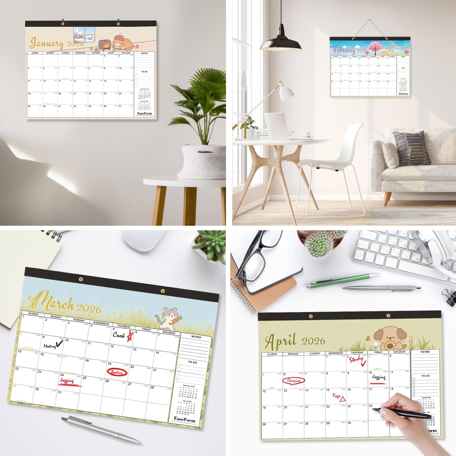 24 Month Desk Calendar 2026-2027, 17″ x 12″, Jan.2026-Dec.2027 | Thick Bleed-…