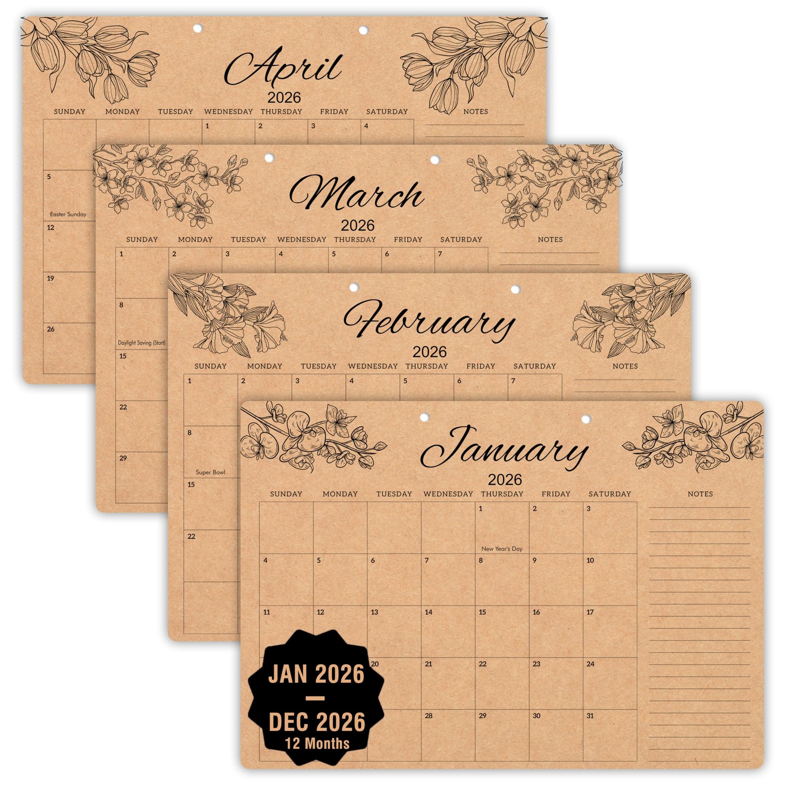 mudrit Desk Calendar 2026, 12 Months Large runs from Large, Brown