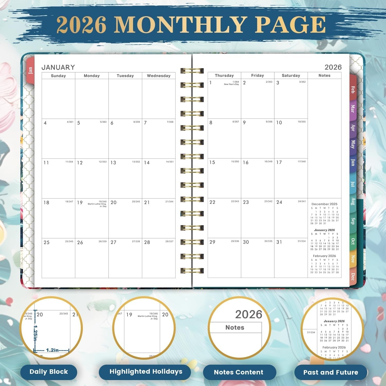 2026 Floral Planner: Twin-Wire Binding for Effortless Organization & Inspiration