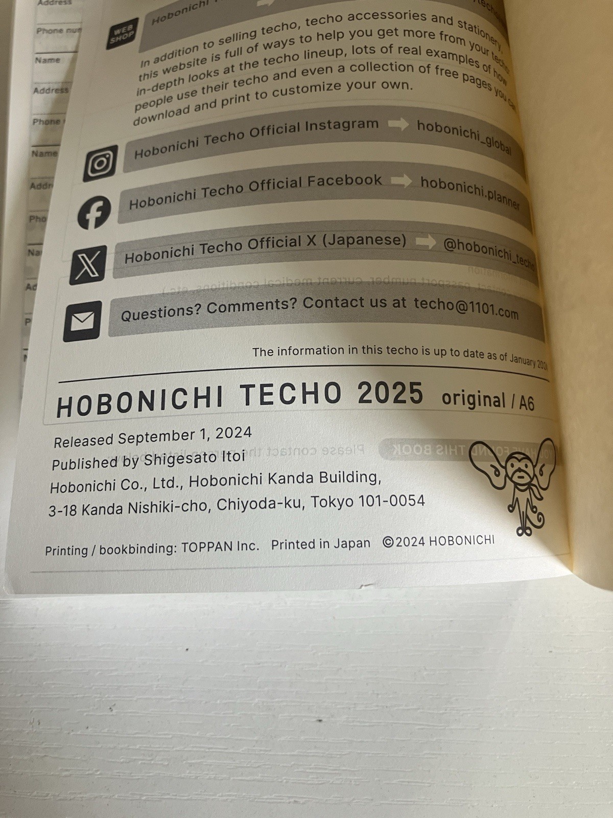 Hobonichi Techo 2025 English Edition Original One Pager Per Day A6 Size