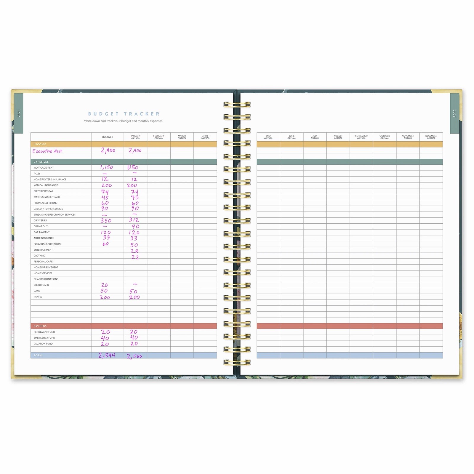 2026 Bella Flora Planner 11×9 Weekly Monthly Spiral Agenda