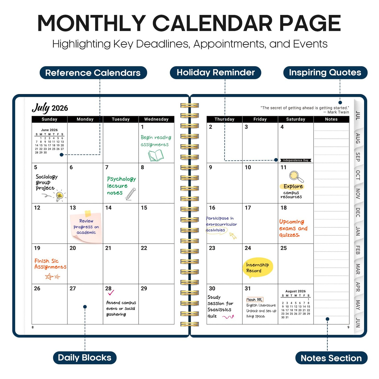 Planner 2026-2027, 6.3″ x 8.5″ Weekly and Monthly Academic Year Planner Calen…