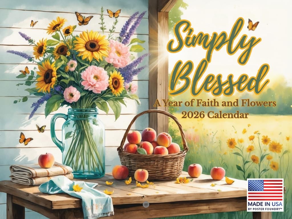 Simply Blessed Inspirational Calendar 2026 Faith Flowers