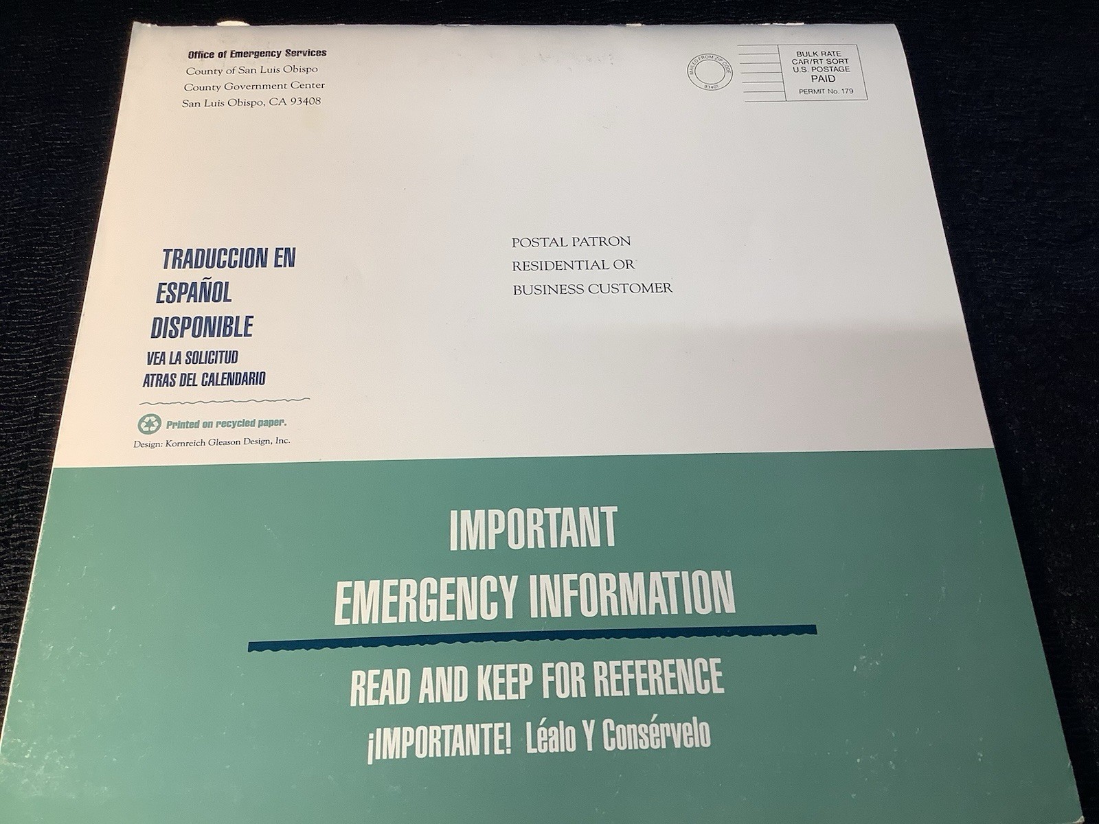 1994 SLO County CA Planner Emergency Planning Calendar