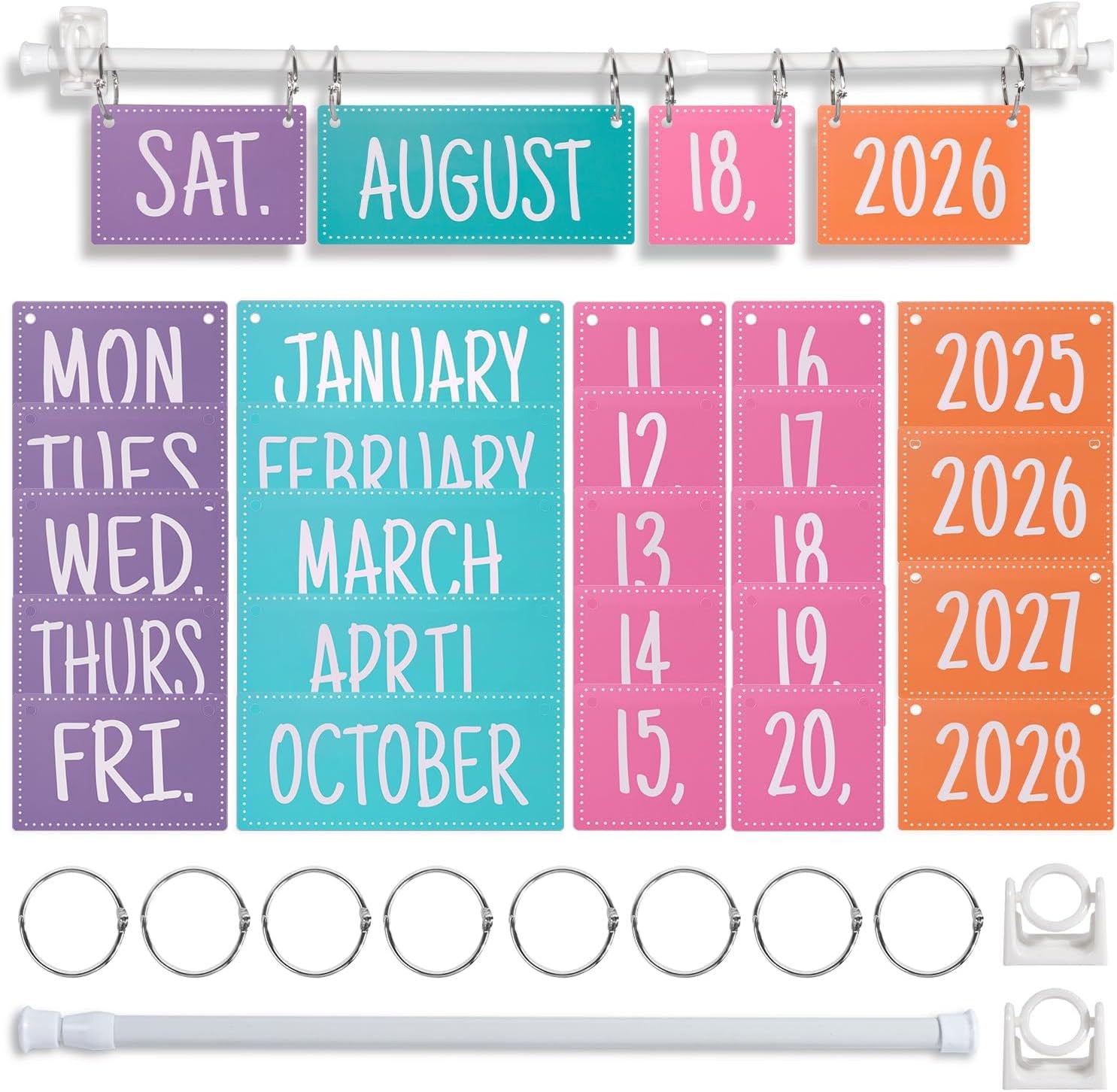 Rainbow Flip Calendar Holder Colorful Set Classroom Decoration 54 Data Cards