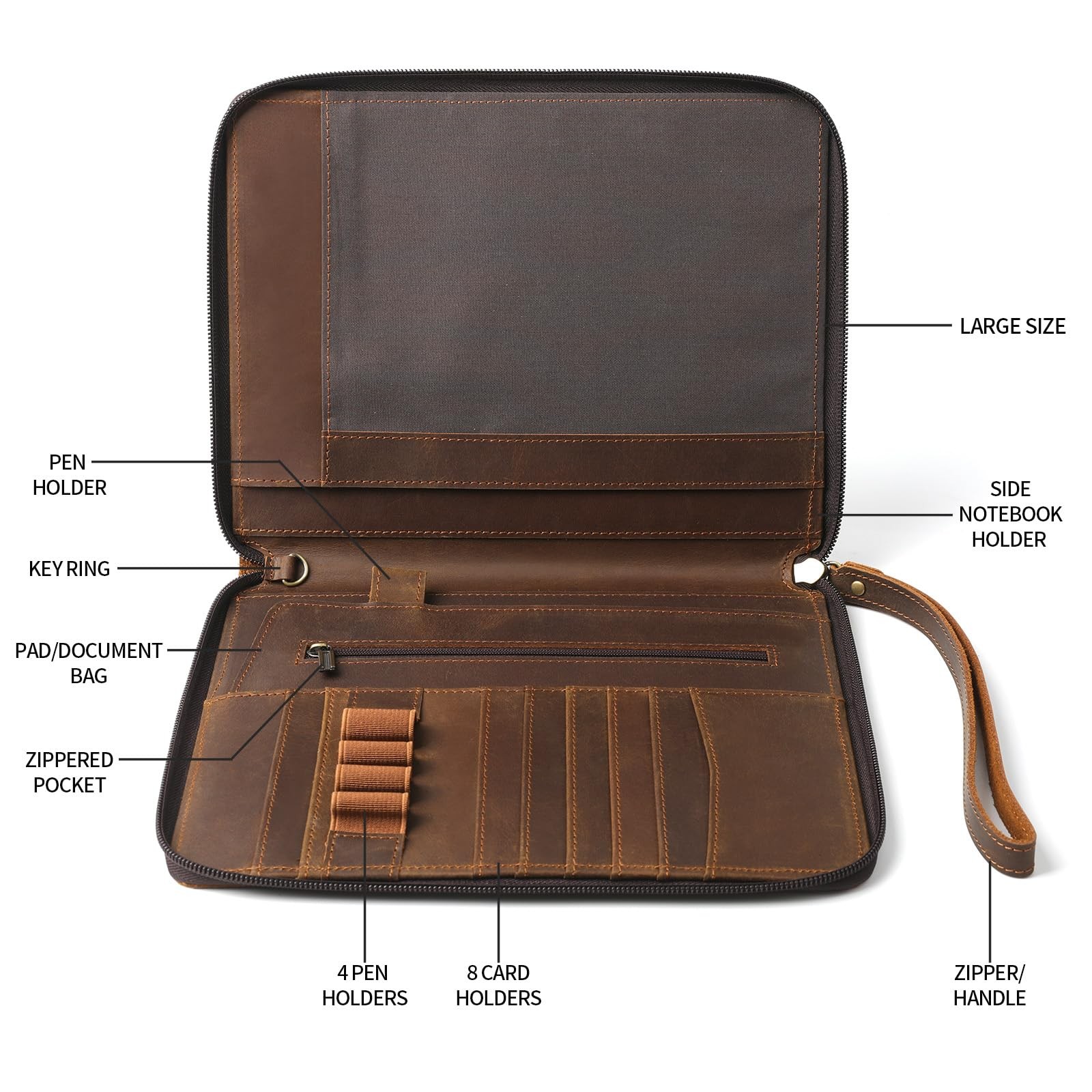Genuine Leather Portfolio with Zipper, Padfolio Portfolio Organizer Folder fo…