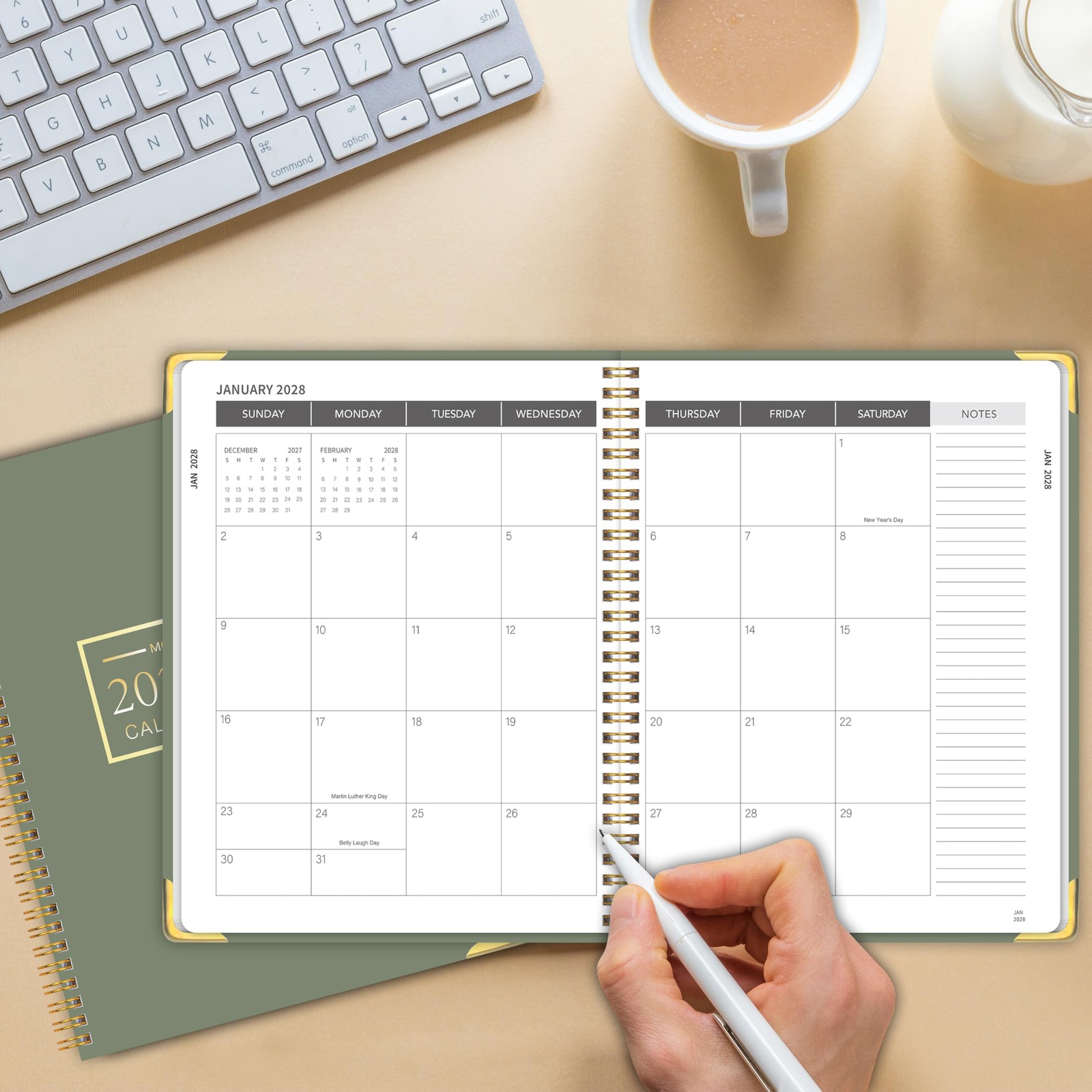 Monthly Planner 2026-2028, 36-Month Calendar, A4 Jan 2026-Dec 2028, Green