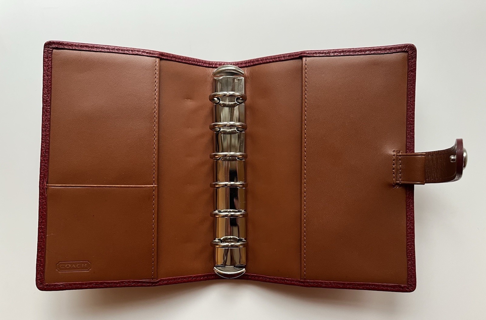Vtg Y2K Coach Agenda Organizer 2 Toned Leather Red/ Caramel Mini6/ Pocket Size