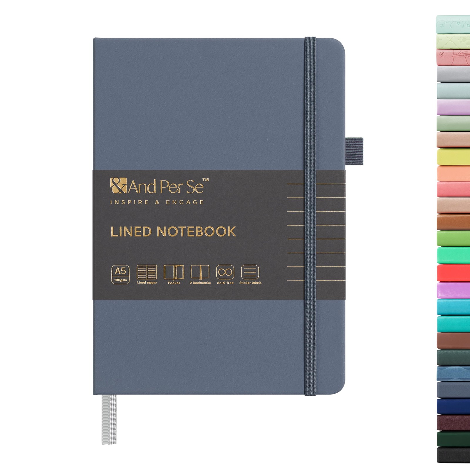 &And Per Se Lined Journal Notebook, 160 Pages, A5 5.7 x 8 inches, Dark Blue