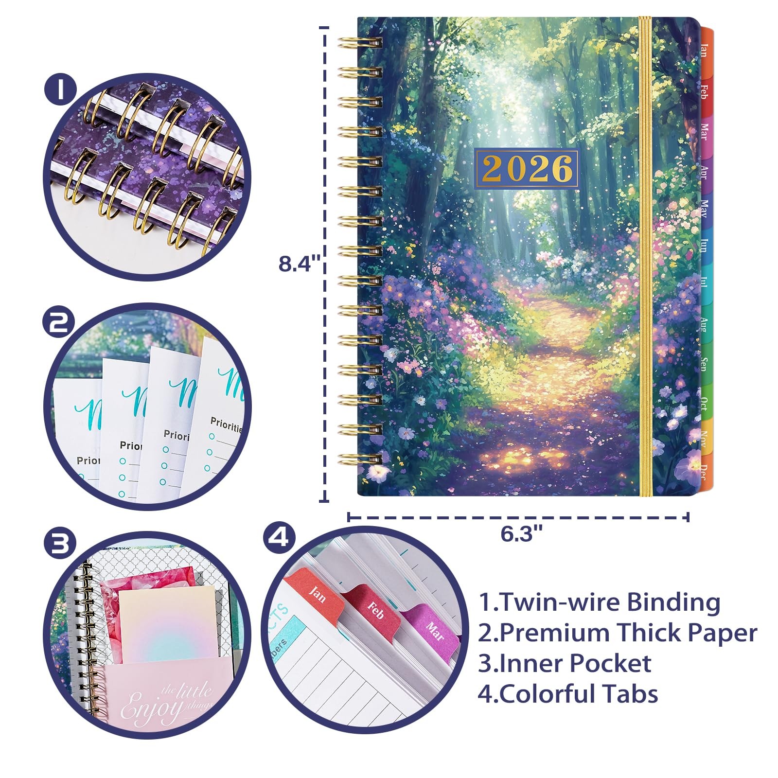 Planner 2026, Jan To Dec 8.5×6.4 Inch, Weekly Monthly, Multicolor