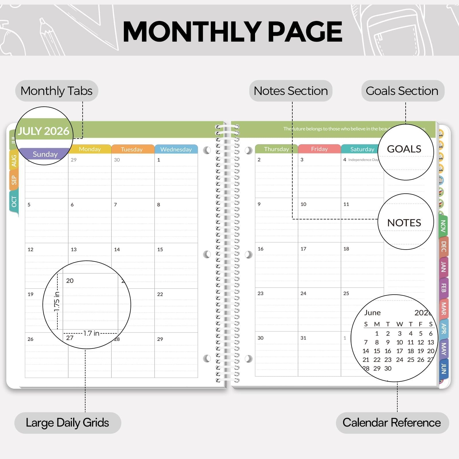 SKYDUE Student Planner 2026-2027 with 3-Hole Punch – Middle School Black