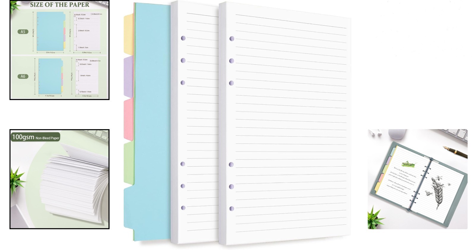 A6 Planner Inserts 120 Sheets with Dividers for 6 Ring Binders Budget Journal…