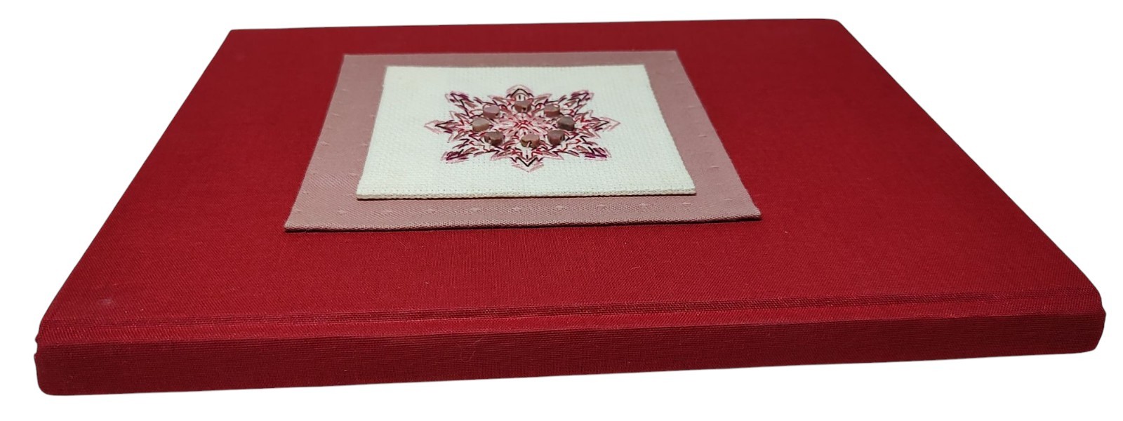 Hardcover Journal Red With Completed Textured Counted Cross Stitch Cover SEE