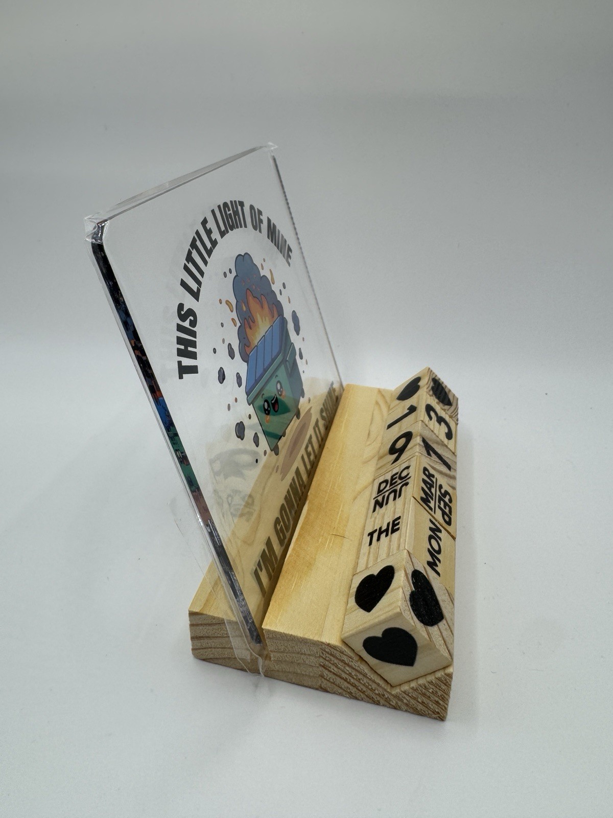 Dumpster Fire Desk Calendar Wood Block Perpetual Acrylic Funny Coworker Gift