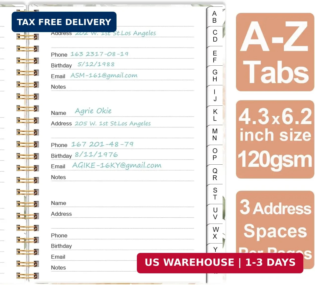 Address Book with Alphabetical Tabs – Small Address Book Spiral with Address Con