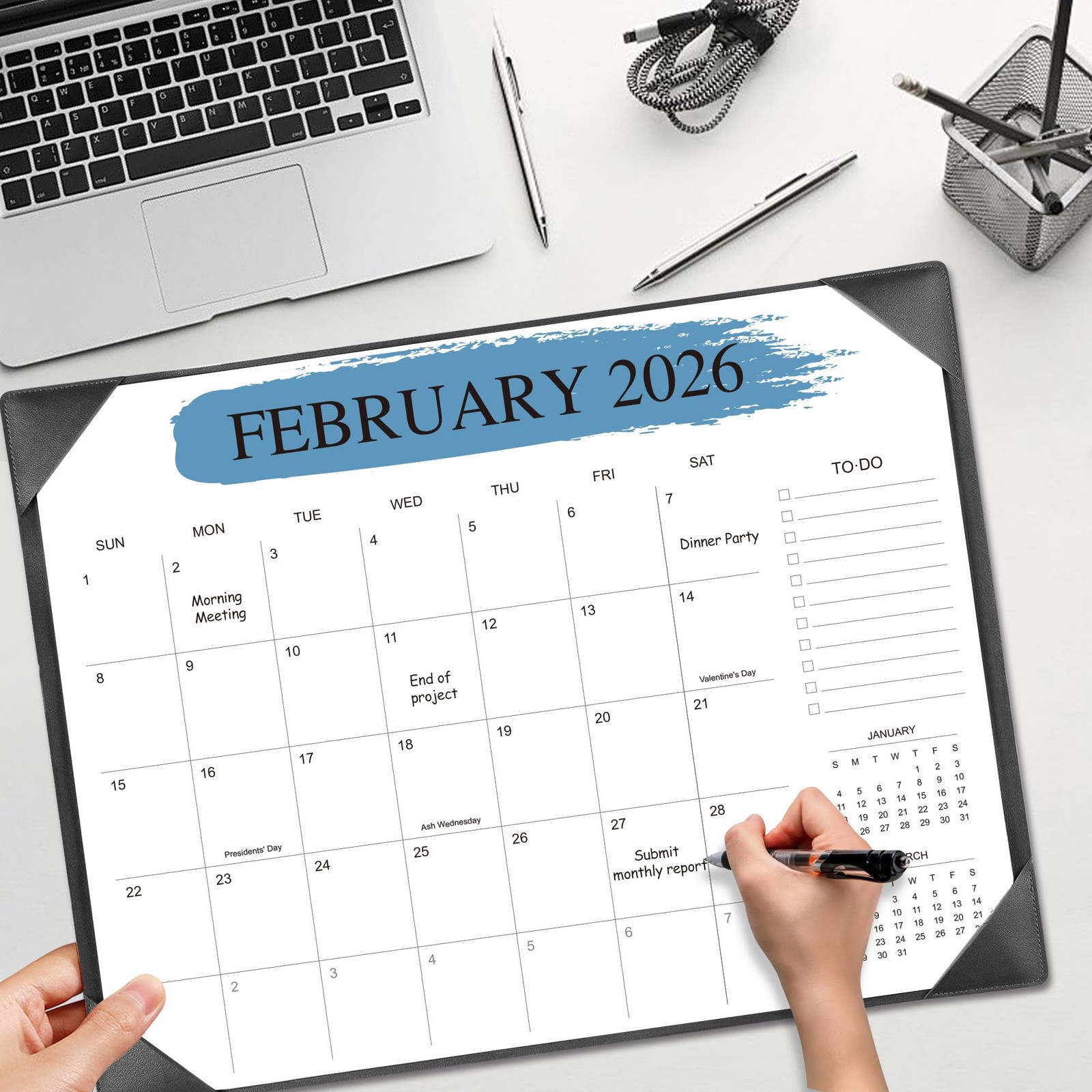 Desk Calendar 2026-2027 with Desktop Mat – 22″ x 22 Inches X 17 Inches, Black