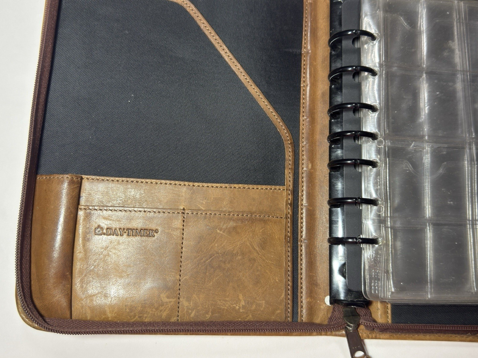 Day Timer Planner Organizer Vtg Brown Leather Folio 7 Ring Binder Notebook