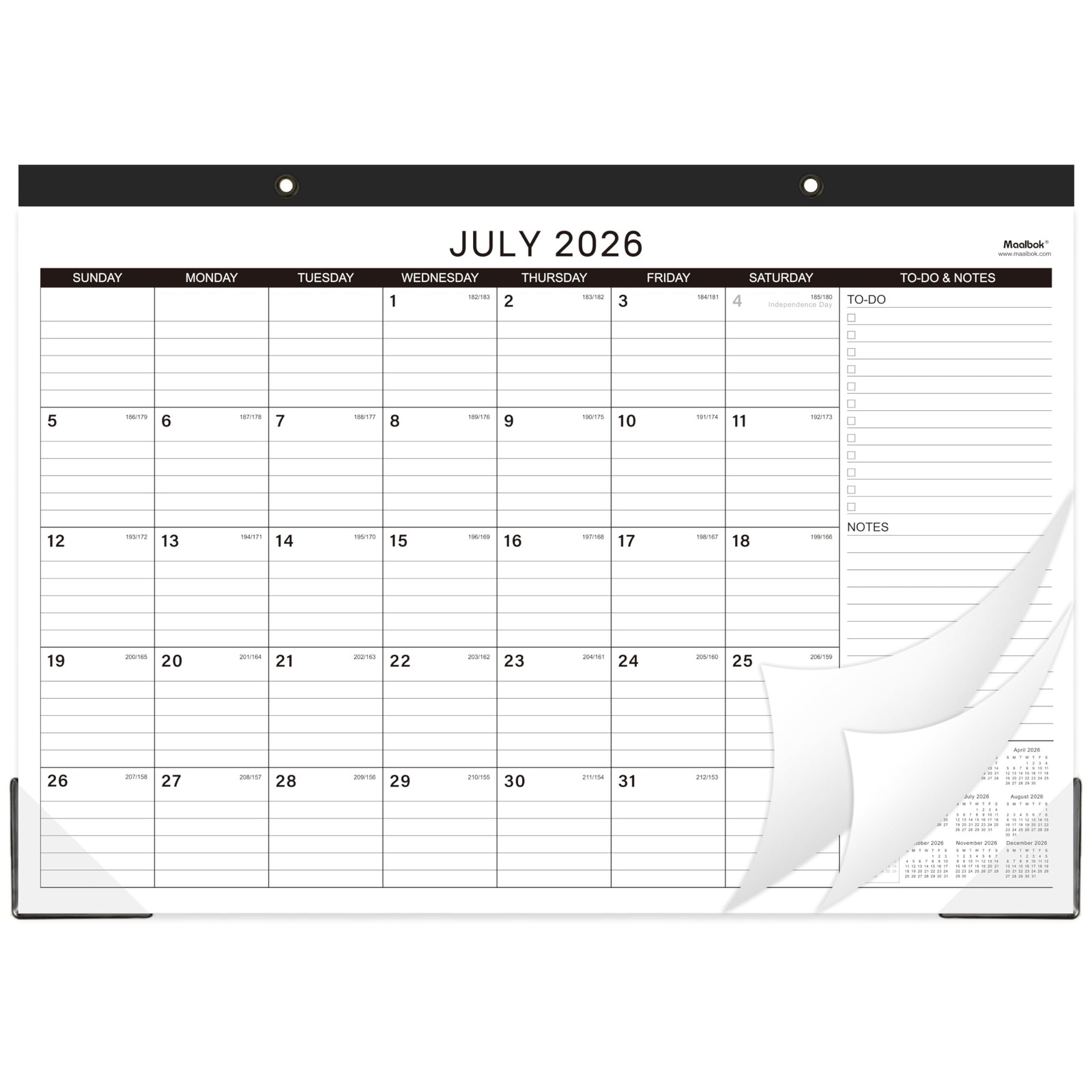 Desk Calendar 2026-2027 – 18 Months Wall 2026-2027, 17″ x 12″, black