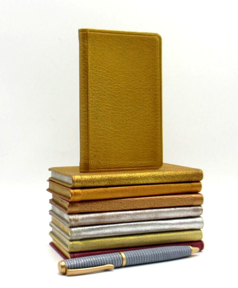 Personal Pocket Notebook Leather Softcover 3×5″ Lined Pages Graphic Image Gold