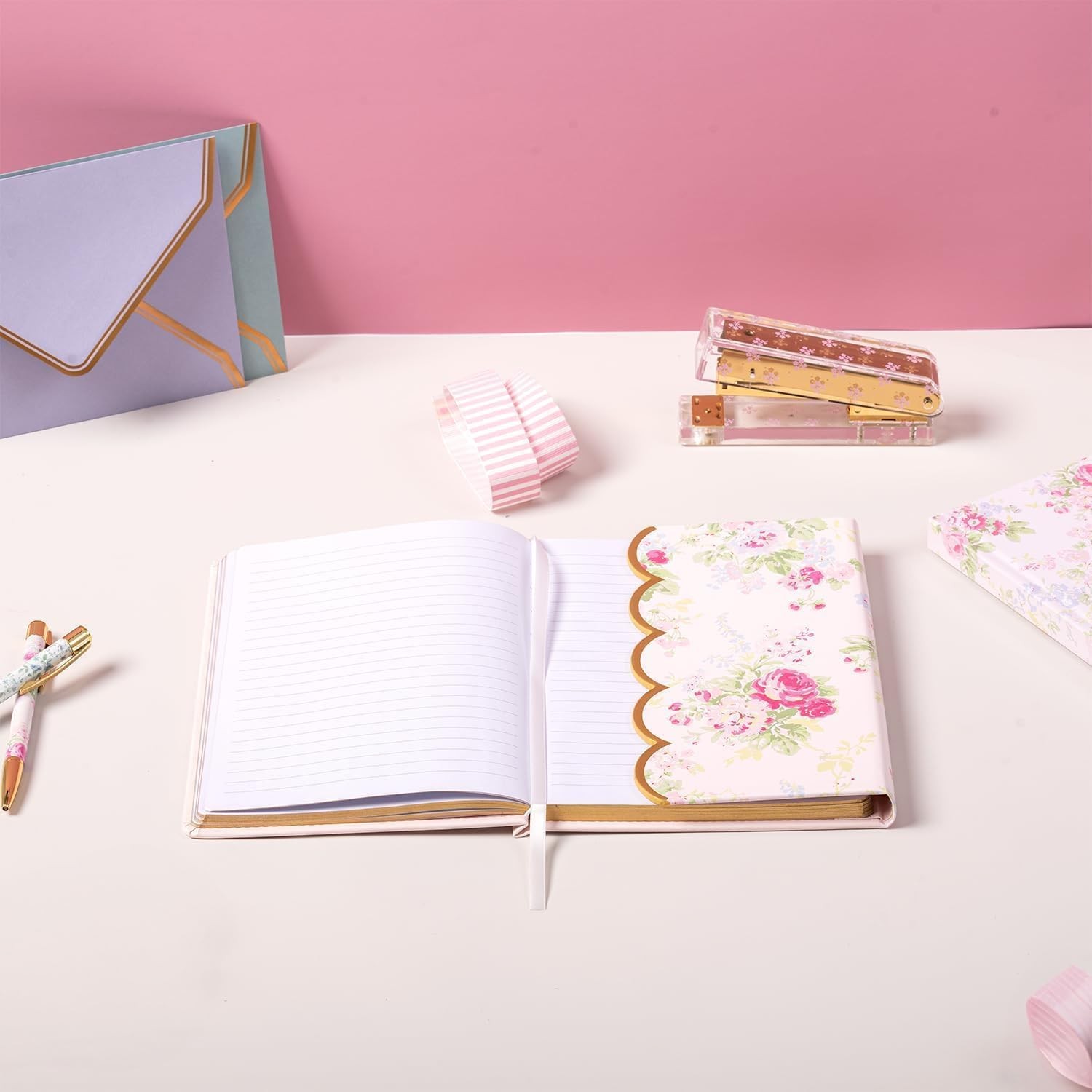 Laura Ashley English Garden Flap Journal – 6×8 Inch Faux Leather 6X8, Pink