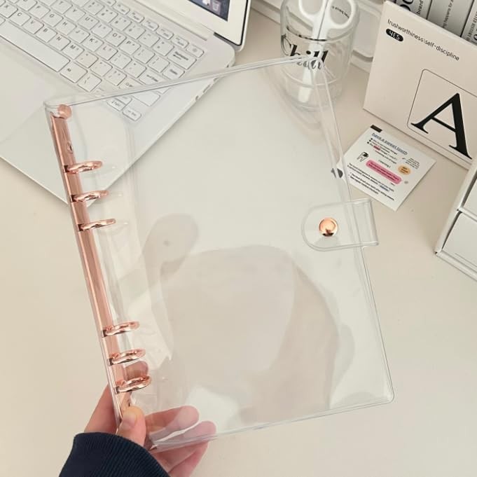 A5 6-Ring Binder Cover for Loose Leaf PVC Clear Planner Clear-rosegold
