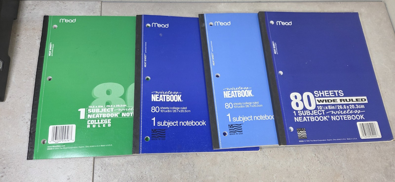Mead LOT (4) 3X 05626 – 1X 05222 Neatbook 80-Page 8 x 10-1/2-Inch College-Ruled