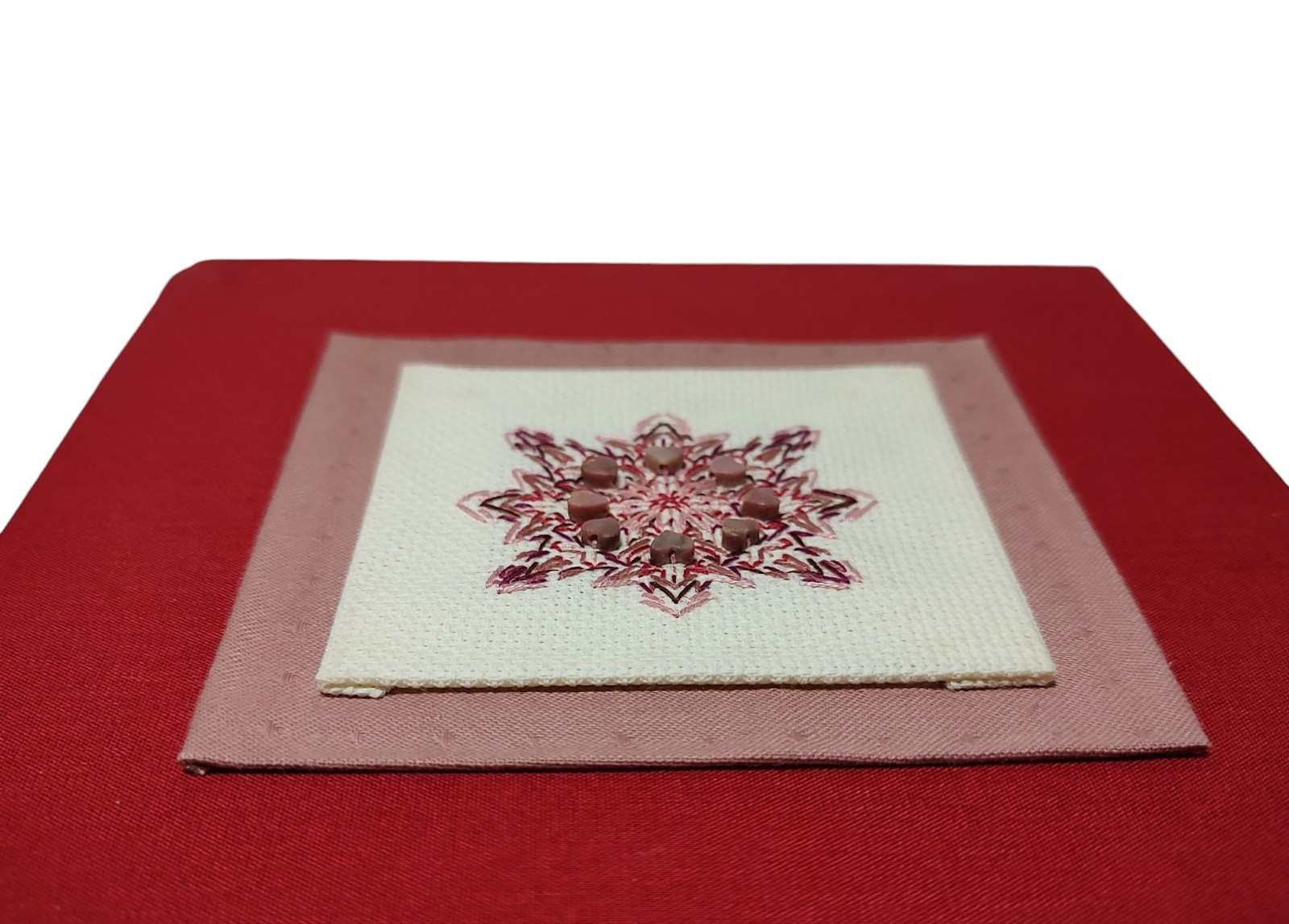 Hardcover Journal Red With Completed Textured Counted Cross Stitch Cover SEE