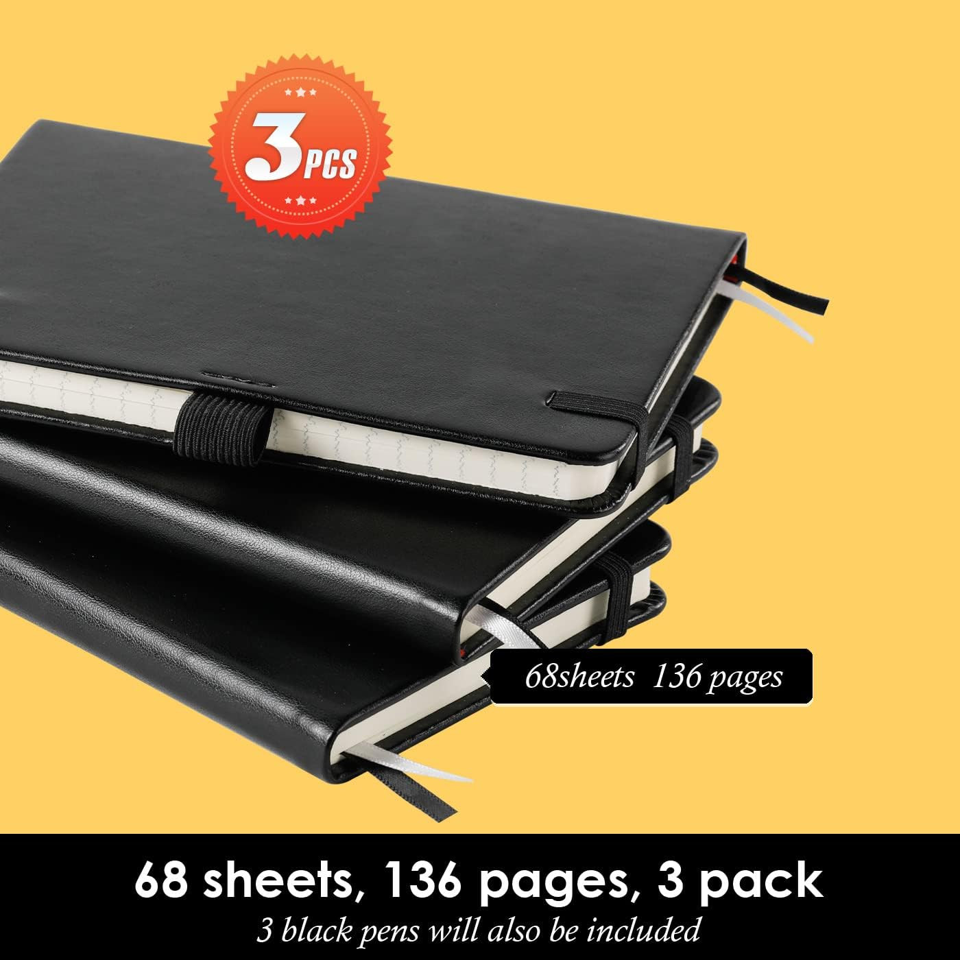 3Pack Pocket Notebook Journal, Hardcover Small Mini Notebooks with Pens for Work
