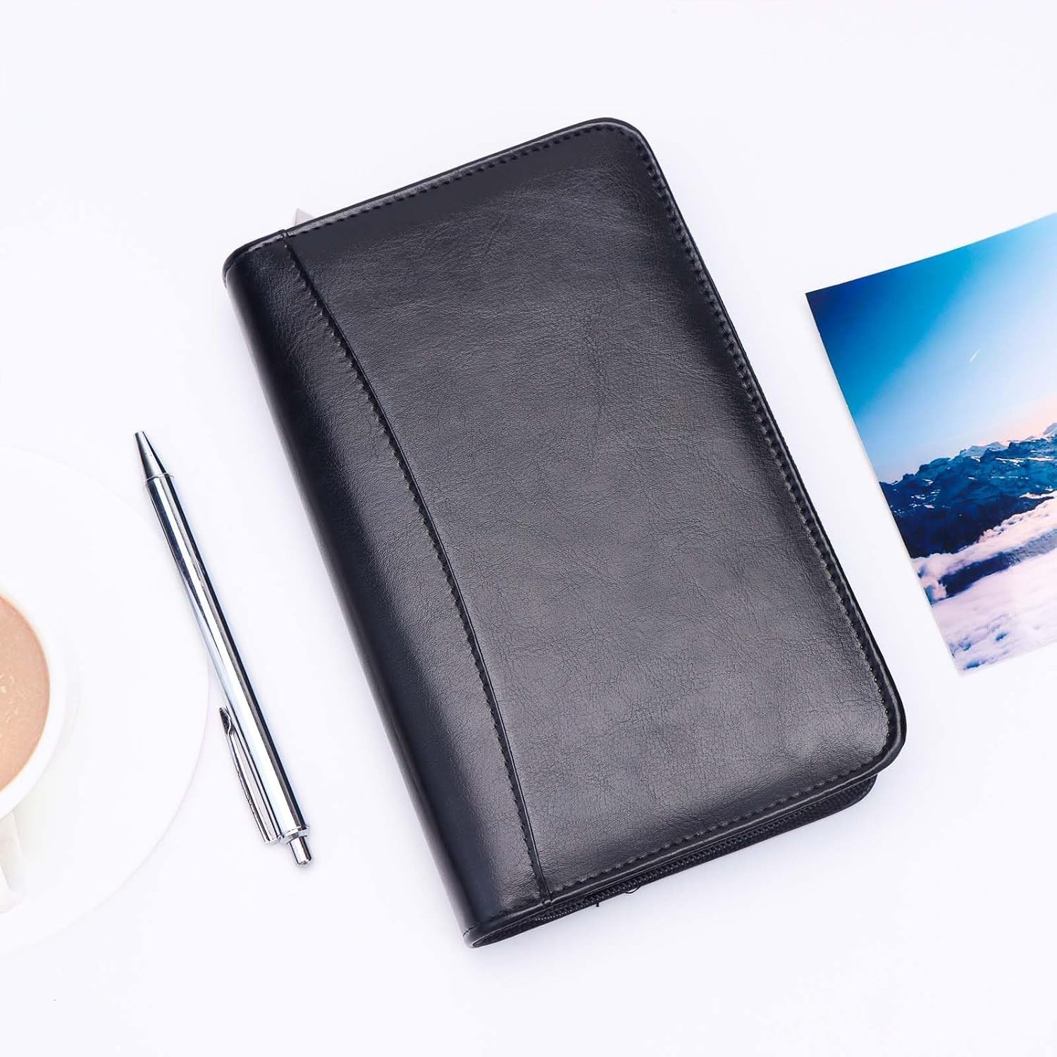 Black A6 Budget Binder Zipper PU Leather Binders Cover Refillable 6 Rings Loo…