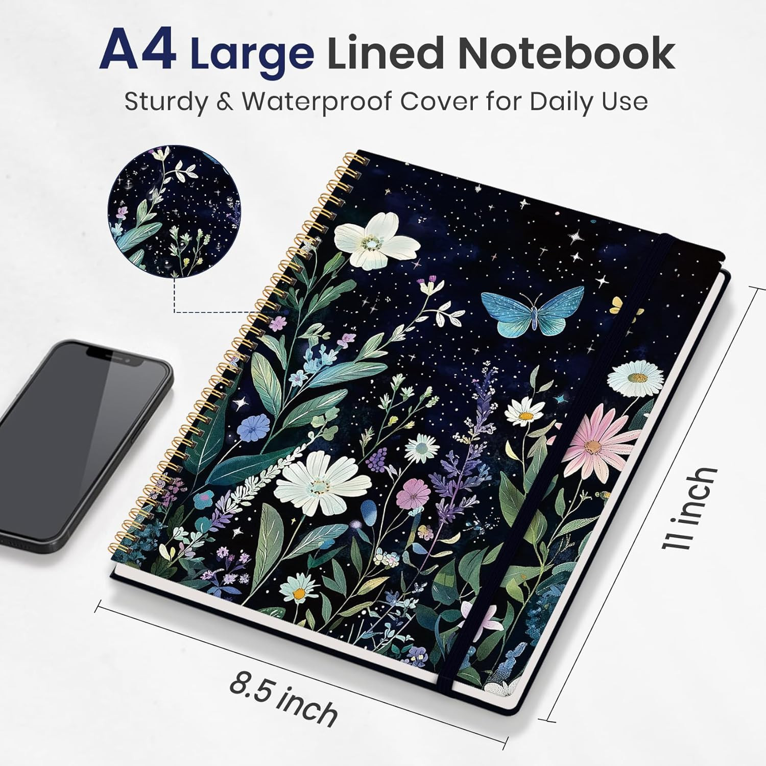 Large Spiral Lined Journal for Women, 8.5″ x 11″ Notebooks for Work Collge Ruled