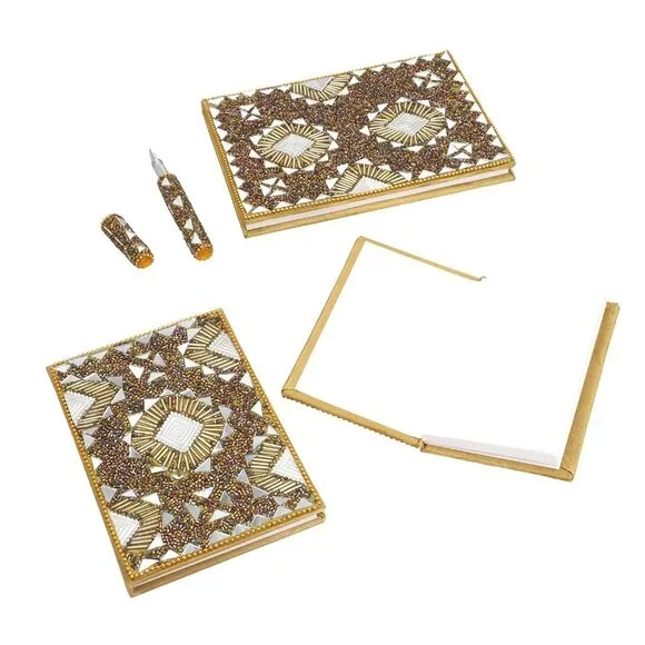 Set of 3 Brown Bedazzled Diary (7 x 5, 6 x 4, 3 x 5 in) and with Matching Pen