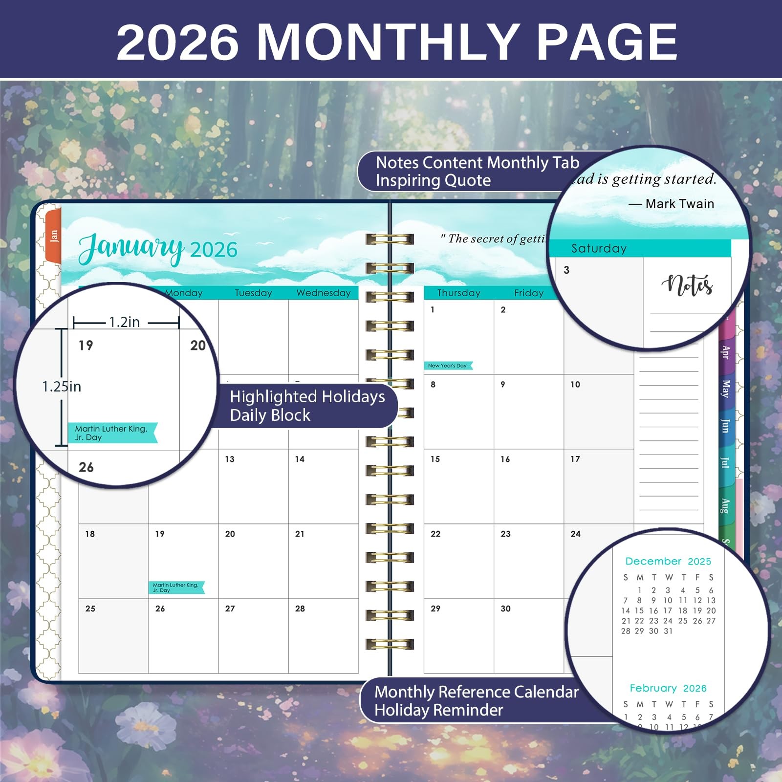 Planner 2026, Jan To Dec 8.5×6.4 Inch, Weekly Monthly, Multicolor