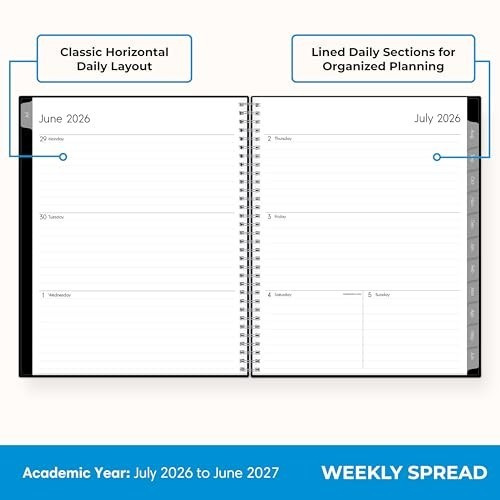 Weekly Monthly Academic Year Planner July 2026 June 2027 8.5×11 Flexible Cover