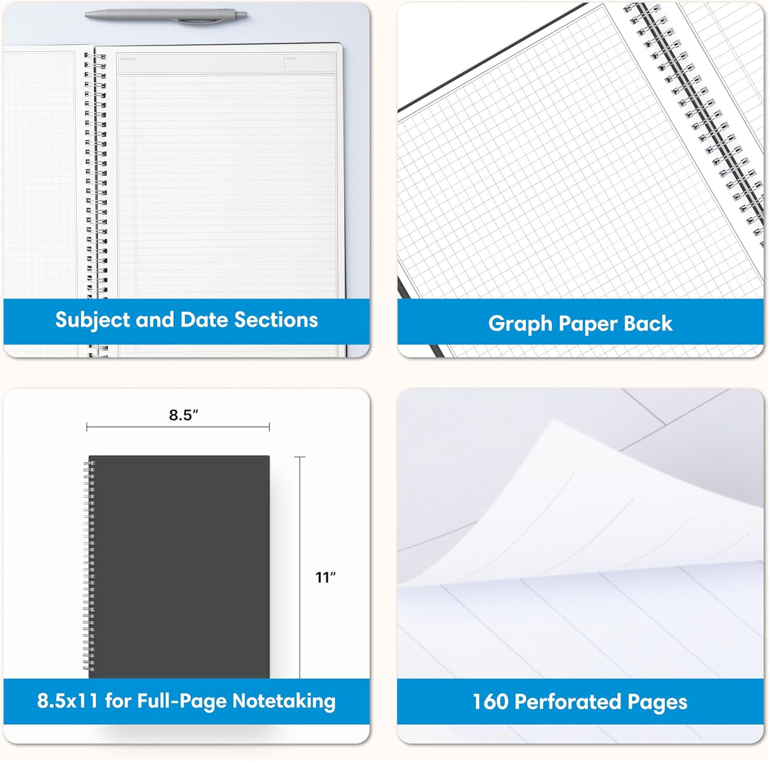 Notes Professional Notebook, Flexible Cover, Twin-Wire Binding, 8.5″ X 11″, Gray