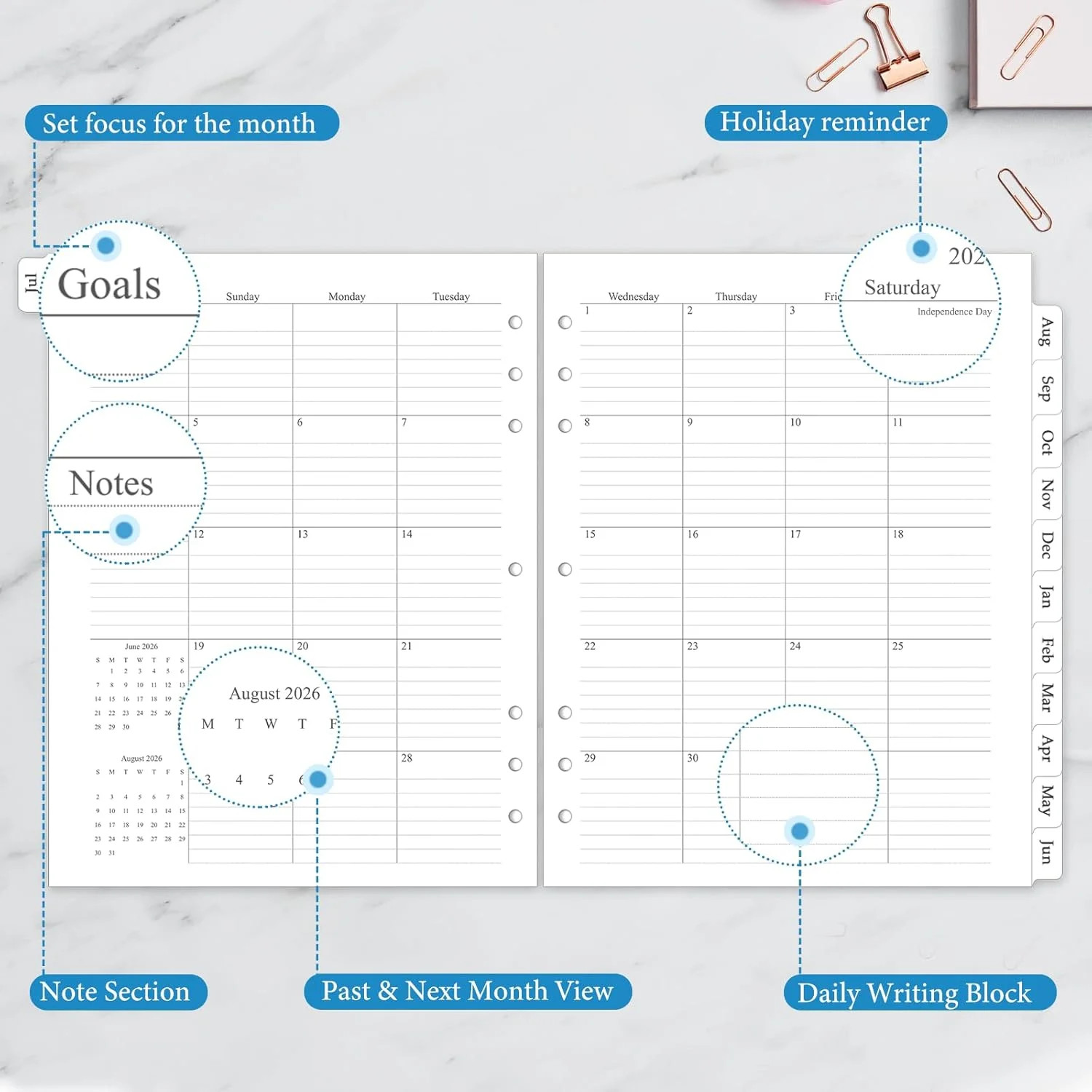 2026-2027 Monthly Planner Refill, A4 Letter Size Planner Inserts for 3 Ring, 8.5